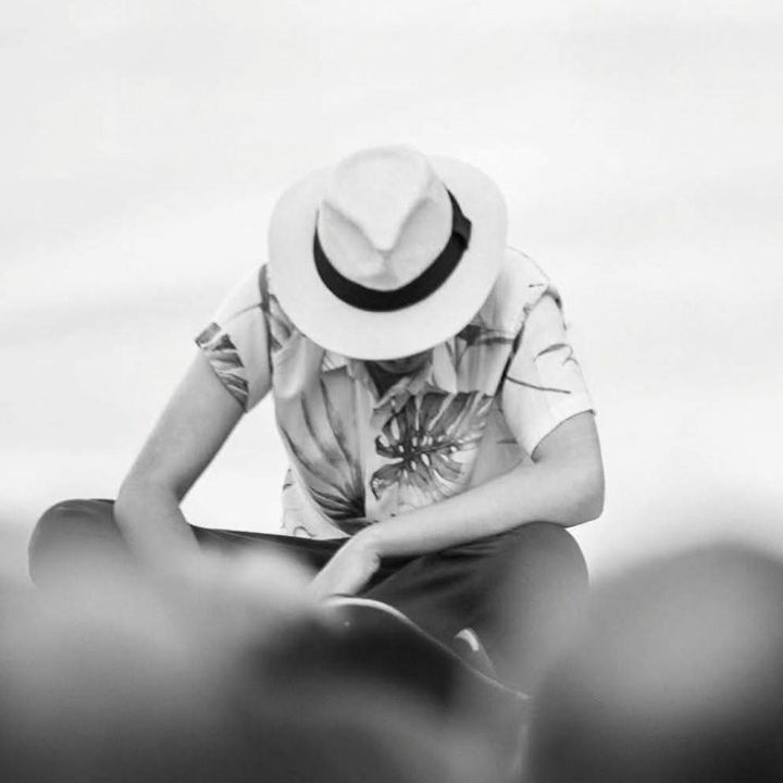 Laurence Who in a hat, black and white